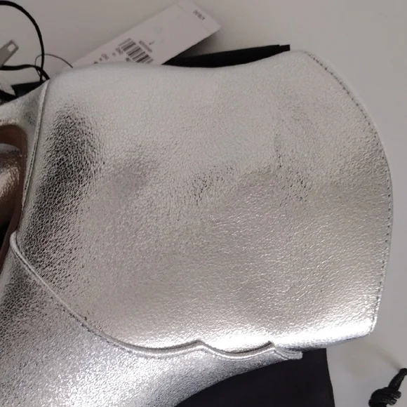 Express Pointed Toe Thin Heeled Booties. Metallic Silver. Size 8 - Picture 6 of 16